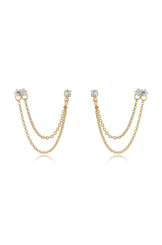Double Piercing Chain Dangle Earrings