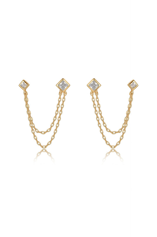 Double Piercing Diamond Shape Earrings
