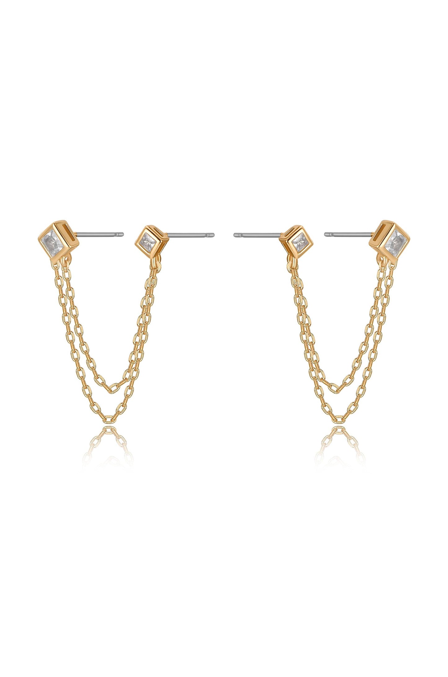 Double Piercing Diamond Shape Earrings
