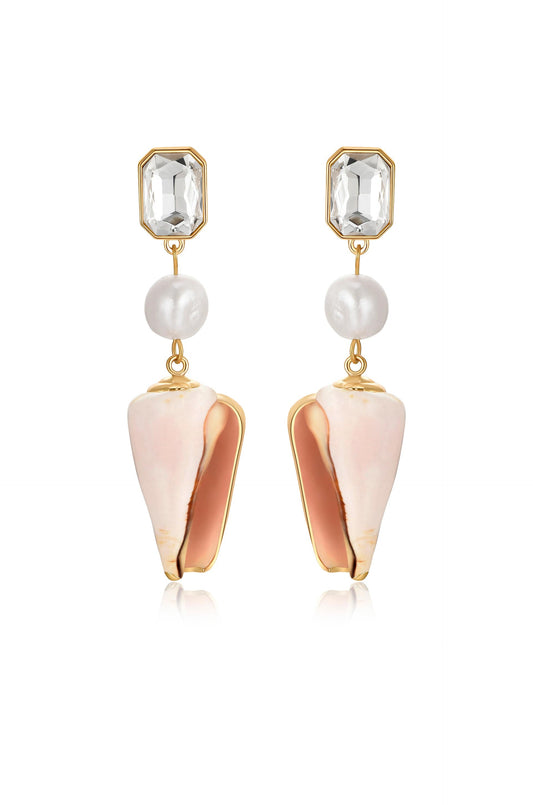 Golden Rimmed Shell Dangle Earrings