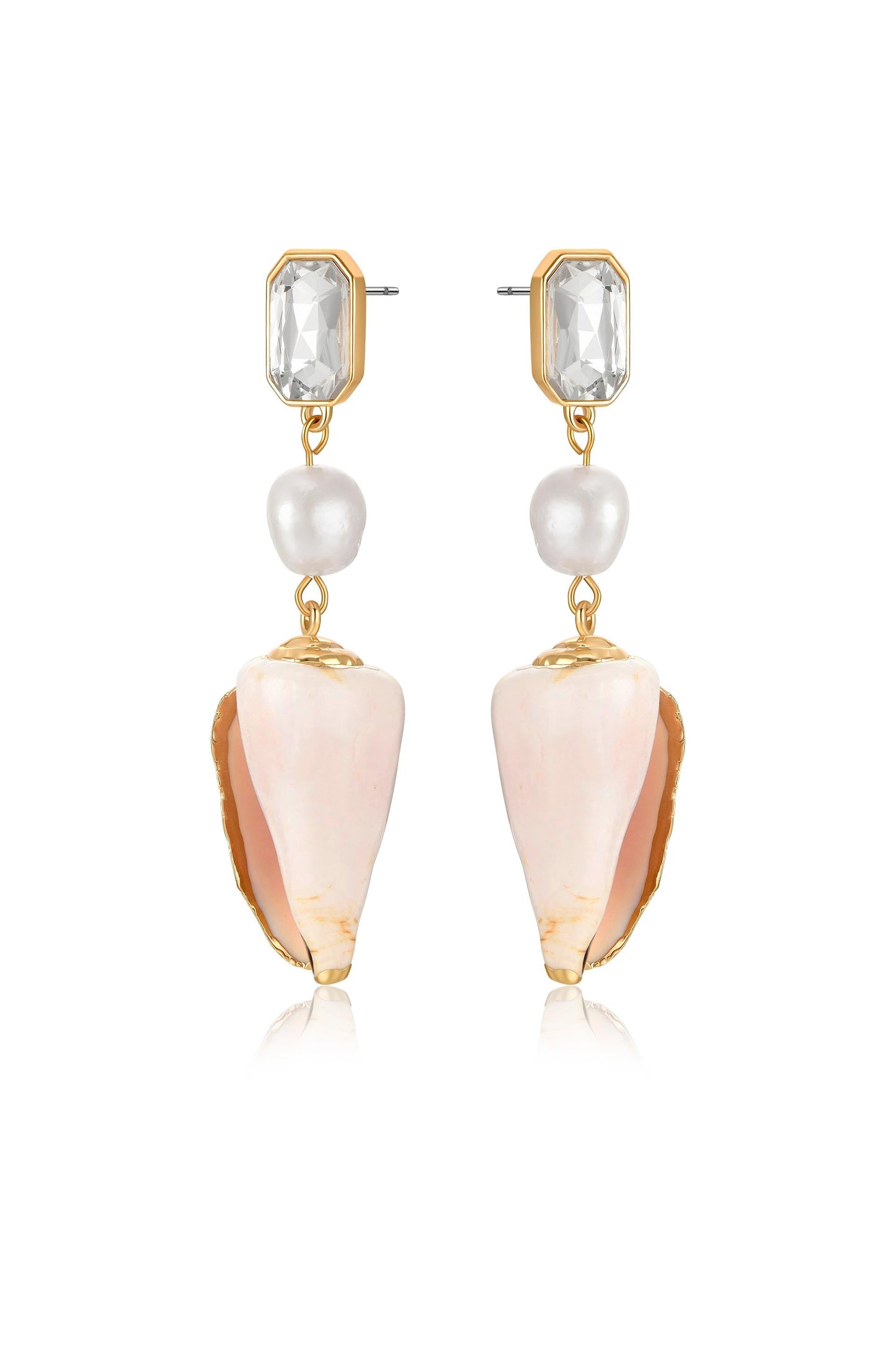 Golden Rimmed Shell Dangle Earrings