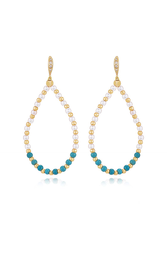 Turquoise and Pearl Teardrop Earrings