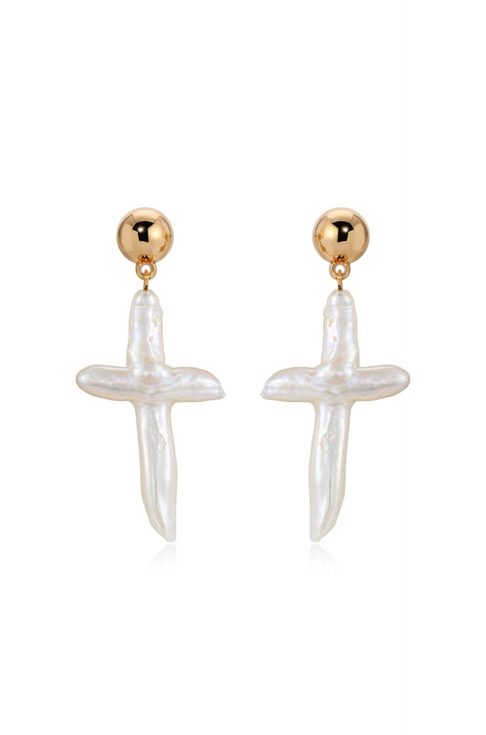 Organic Freshwater Pearl Cross Earrings