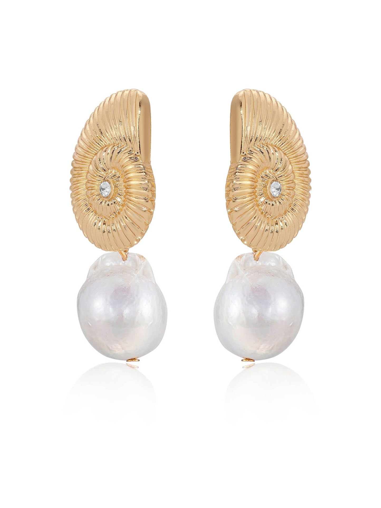 Nautilus Shell Freshwater Pearl Earrings