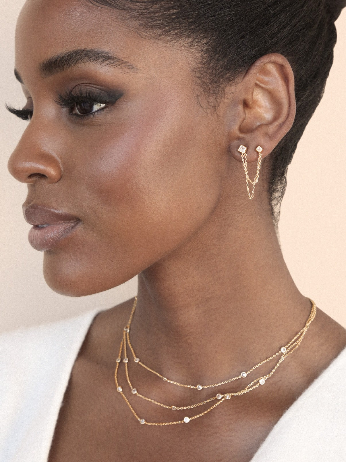 Double Piercing Diamond Shape Earrings
