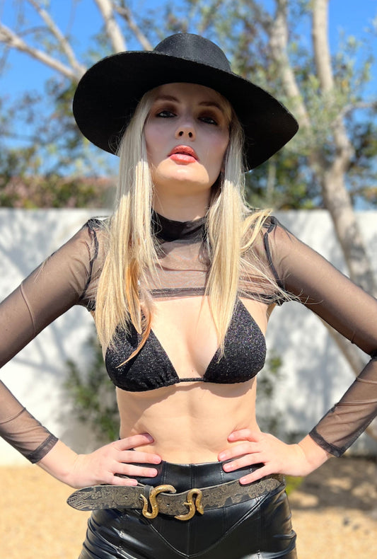 SHIMMER TRIANGLE TOP - BLACK