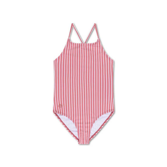 Swimsuit Girls - Red/White Striped - Daisy Flower