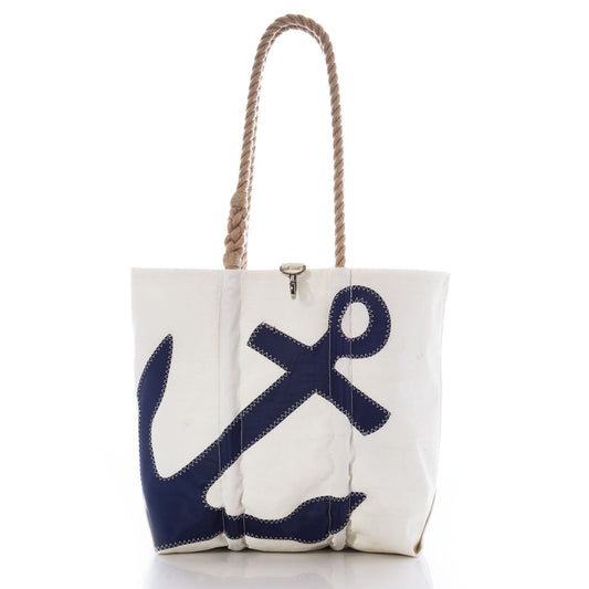 Navy Anchor Medium Tote with Hemp Rope