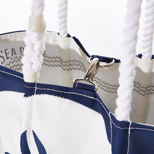 White on Navy Sand Dollar Handbag