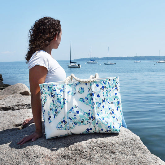 White Anchor on Sea Glass Print Large Tote