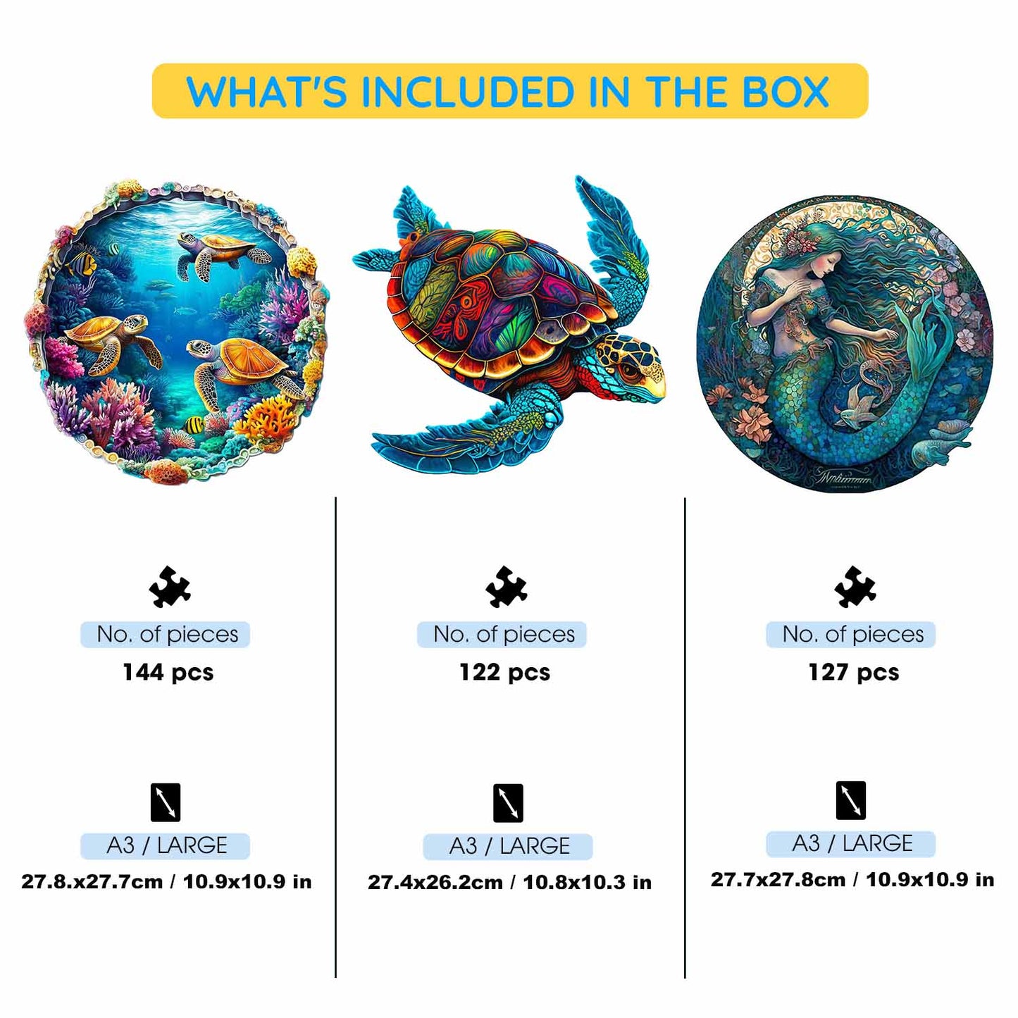 3-Pack Sea Life - Wooden Jigsaw Puzzle Gift Set