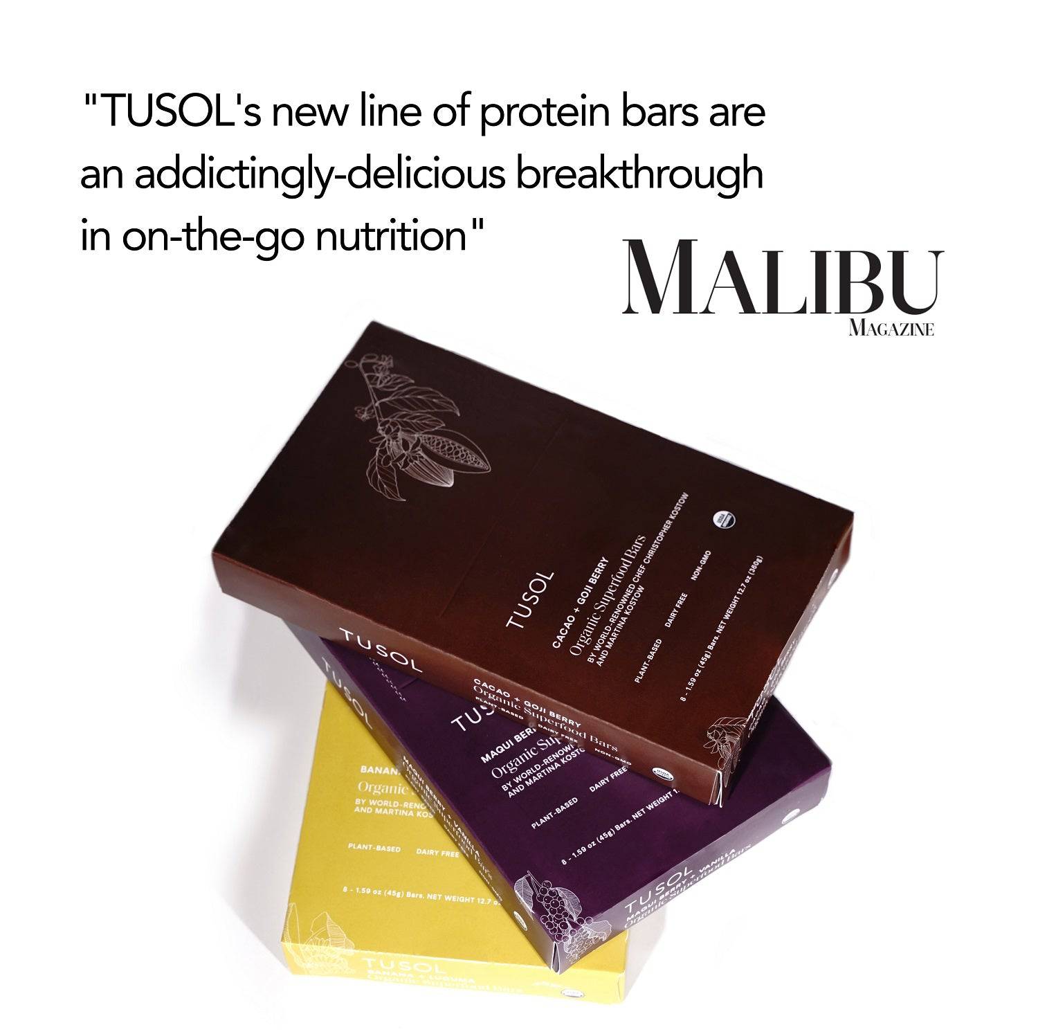 TUSOL Gourmet Organic Protein + Superfood Bars - LUXUSFIT Luxury Exercise & Recovery Equipment