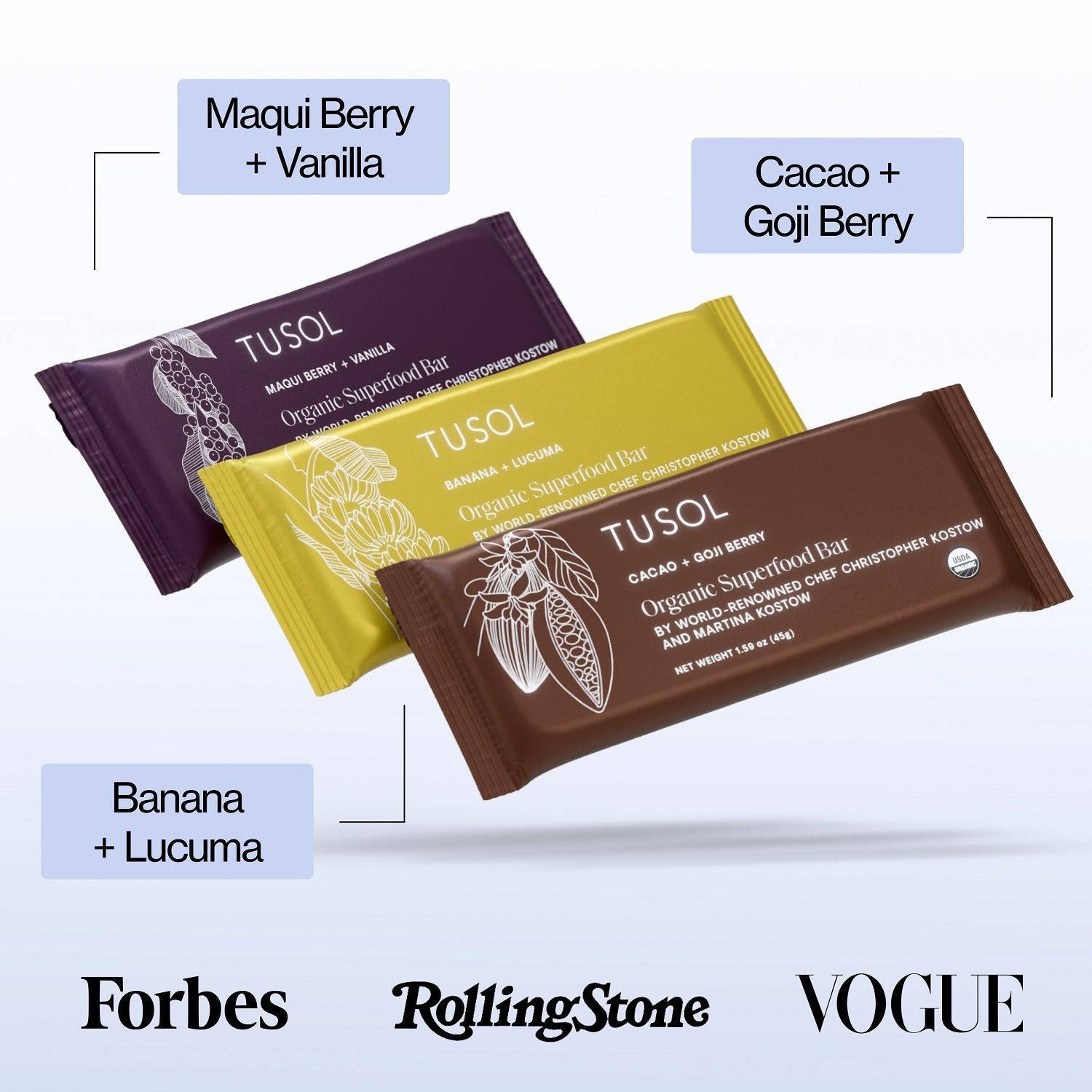 TUSOL Gourmet Organic Protein + Superfood Bars - LUXUSFIT Luxury Exercise & Recovery Equipment