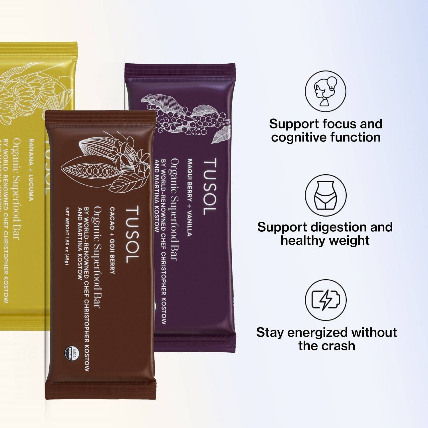 TUSOL Gourmet Organic Protein + Superfood Bars - LUXUSFIT Luxury Exercise & Recovery Equipment