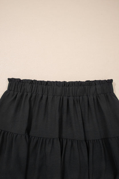 Navy Blue Plus Size Frilled Elastic Waist Lace Trim Boho Ruffled Shorts