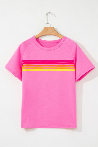 Beau Blue Colorful Striped Casual Tee