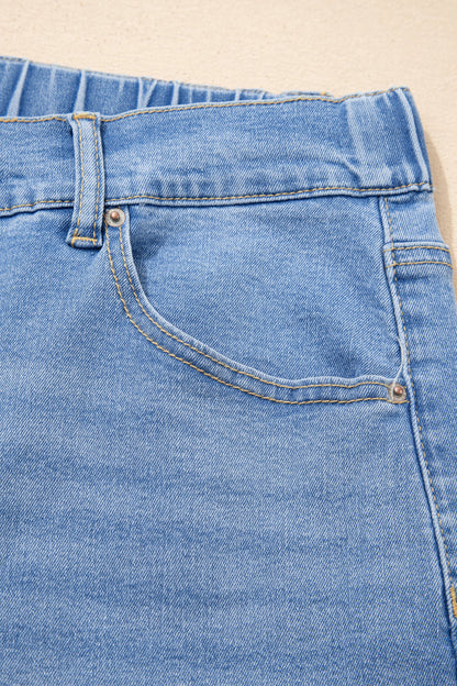 Light Blue Acid Wash Contrast Lace-up Plus Size Jeans