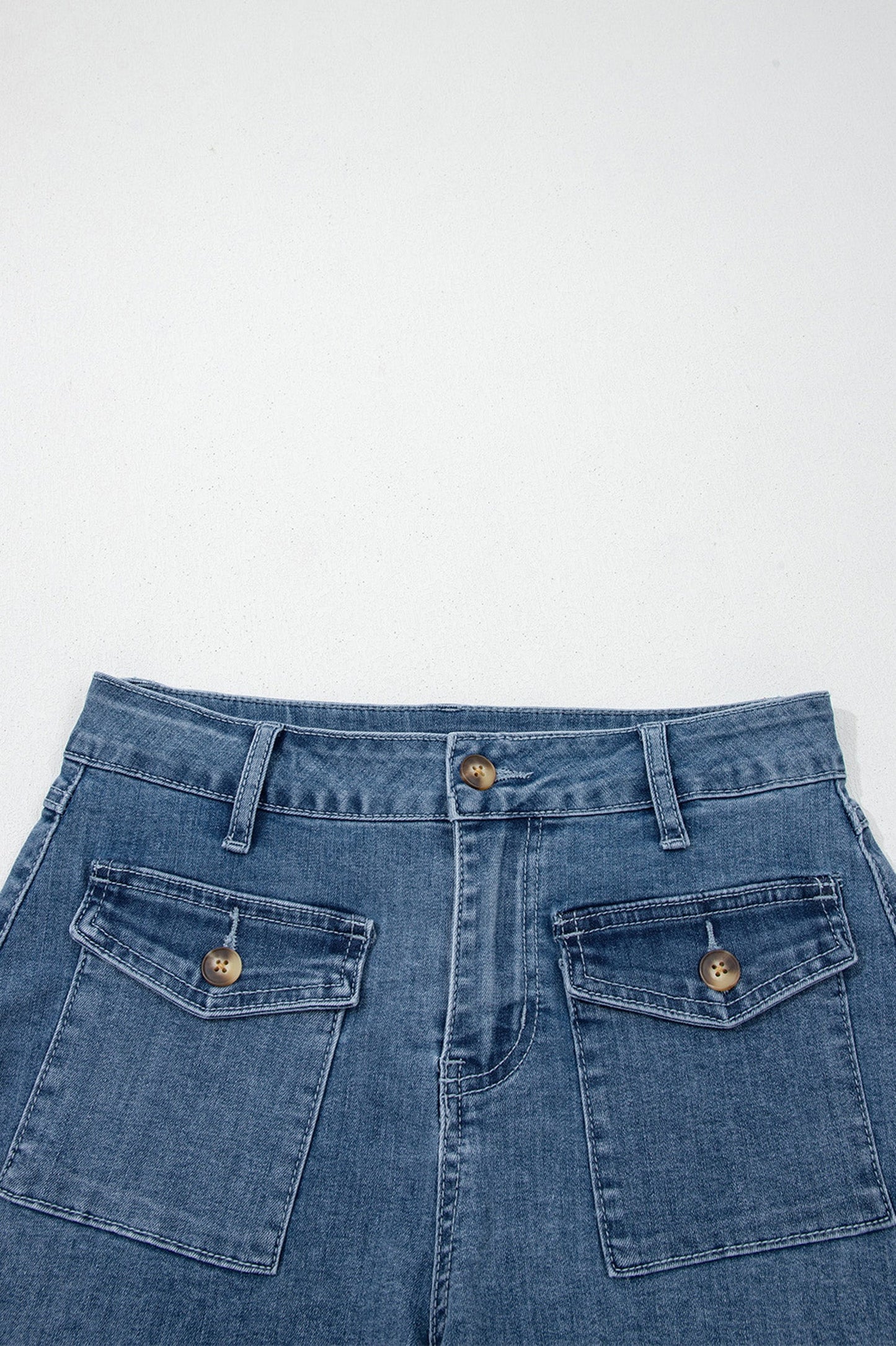 Dusk Blue Flap Pockets Denim Shorts