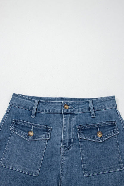 Dusk Blue Flap Pockets Denim Shorts