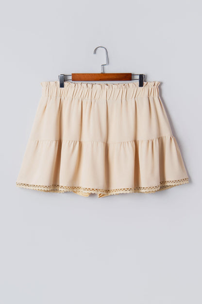 Navy Blue Plus Size Frilled Elastic Waist Lace Trim Boho Ruffled Shorts