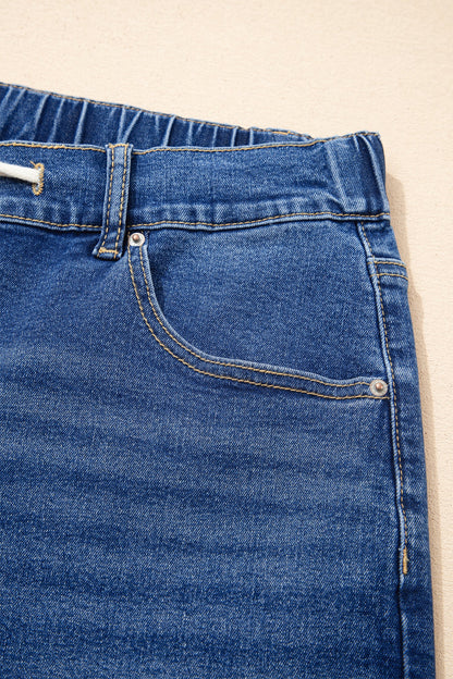 Light Blue Acid Wash Contrast Lace-up Plus Size Jeans