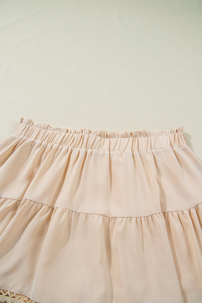 Navy Blue Plus Size Frilled Elastic Waist Lace Trim Boho Ruffled Shorts
