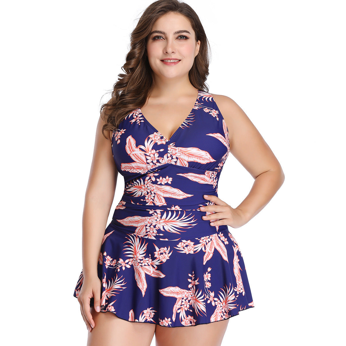 Plus Size Swimsuit European And American Belly Cover Solid Color