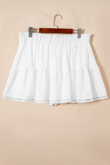 Navy Blue Plus Size Frilled Elastic Waist Lace Trim Boho Ruffled Shorts