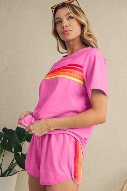 Beau Blue Colorful Striped Casual Tee