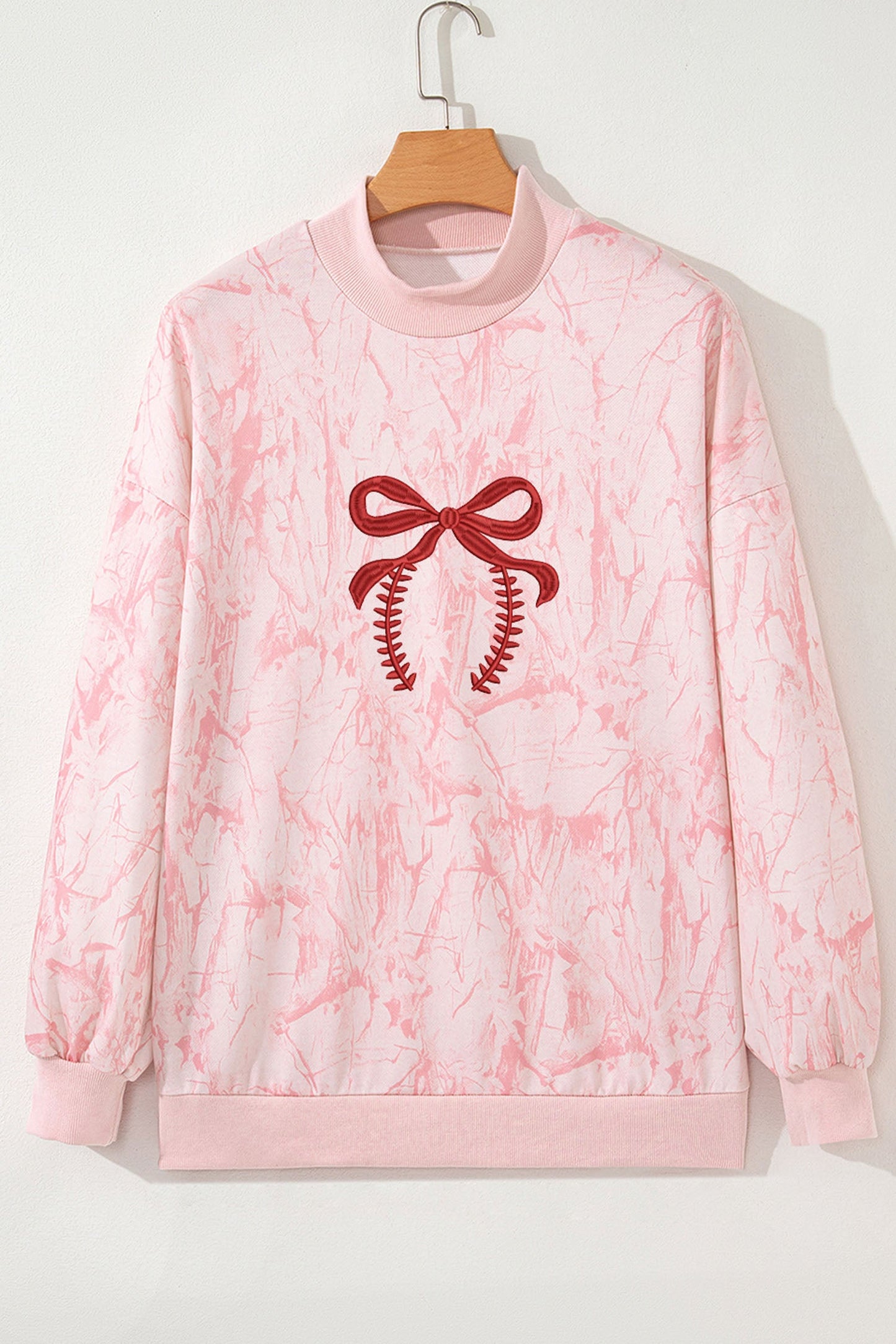 Pink Tie Dye Camo Embroidered Bow Game Day Mock Neck Sweatshirt