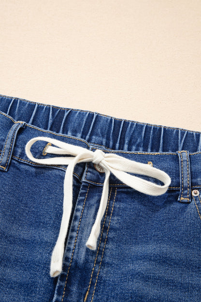 Light Blue Acid Wash Contrast Lace-up Plus Size Jeans