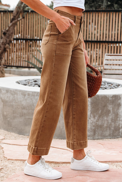 Breen Cropped High Rise Wide Leg Jeans