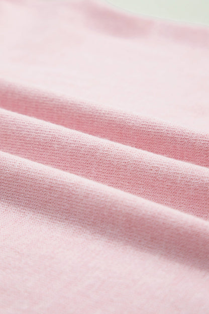 Strawberry Pink Lacy V Neckline Short Sleeve Sweater