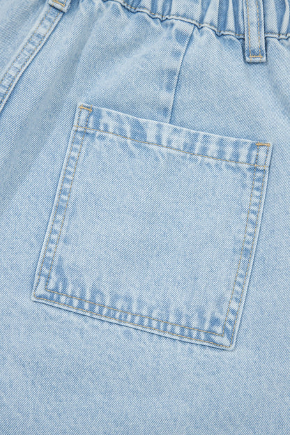 Beau Blue Studded Side Slit Leg Frayed Pocketed Wide Leg Jeans