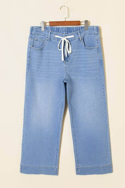 Light Blue Acid Wash Contrast Lace-up Plus Size Jeans