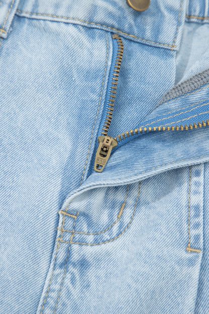 Beau Blue Studded Side Slit Leg Frayed Pocketed Wide Leg Jeans