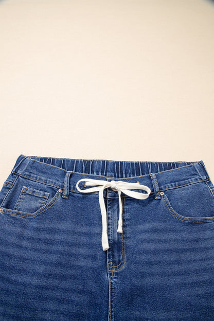 Light Blue Acid Wash Contrast Lace-up Plus Size Jeans