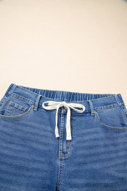 Light Blue Acid Wash Contrast Lace-up Plus Size Jeans