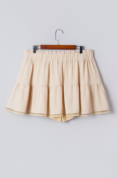 Navy Blue Plus Size Frilled Elastic Waist Lace Trim Boho Ruffled Shorts