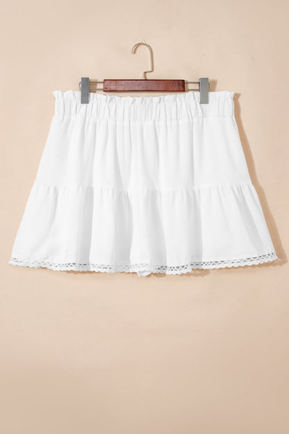 Navy Blue Plus Size Frilled Elastic Waist Lace Trim Boho Ruffled Shorts