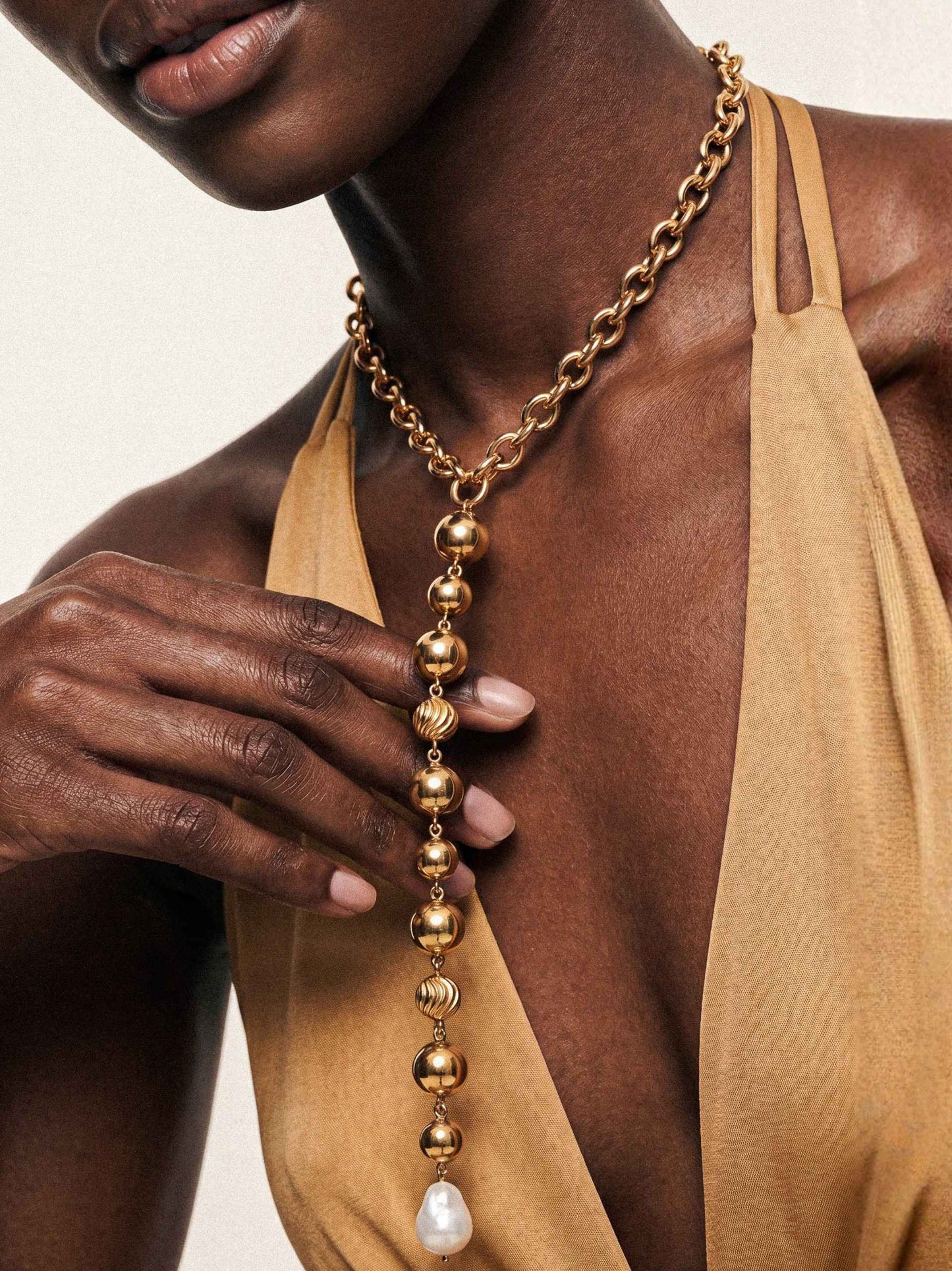 Deep Drop Pearl Lariat Necklace