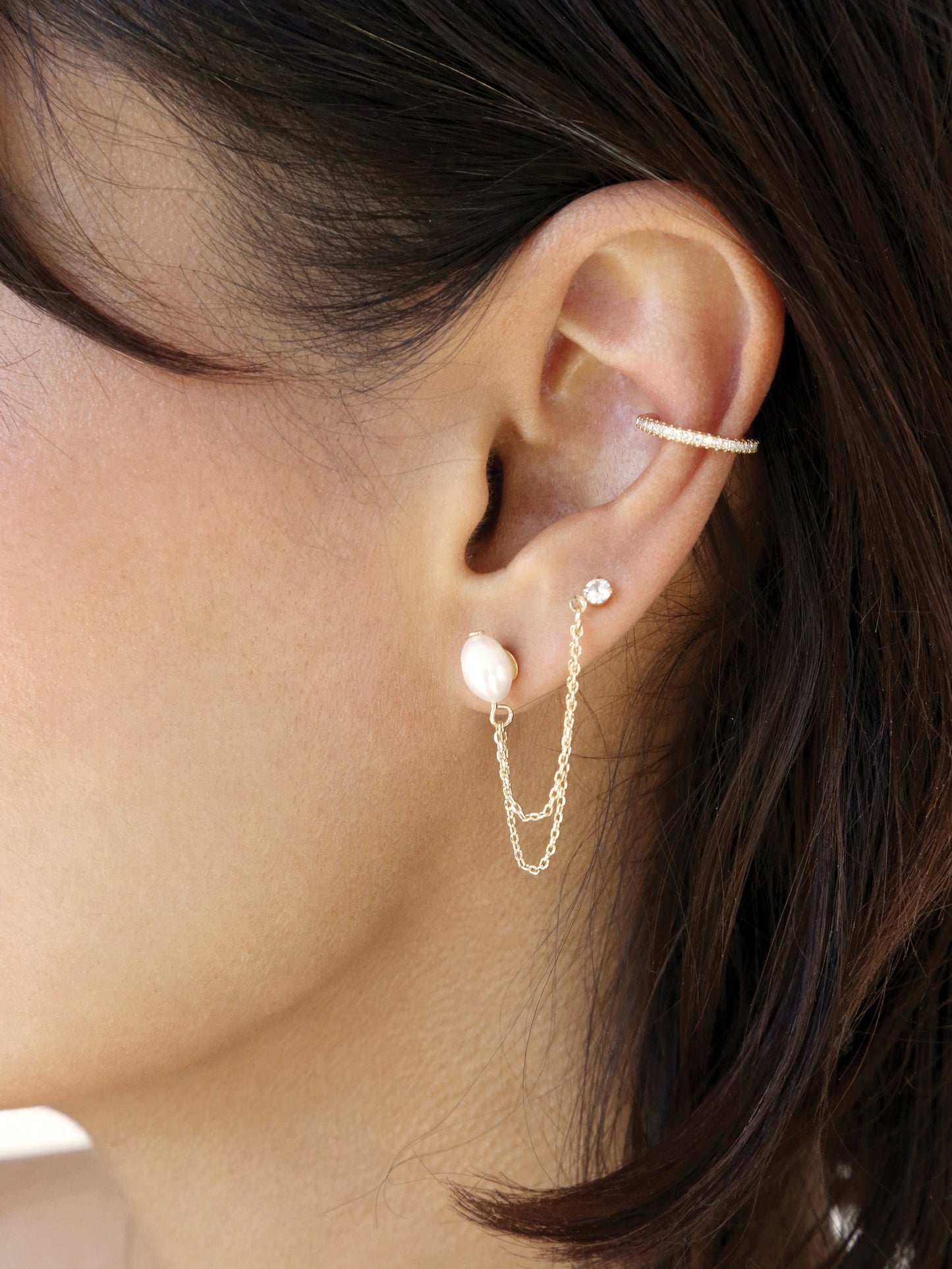 Double Piercing Freshwater Pearl Earring