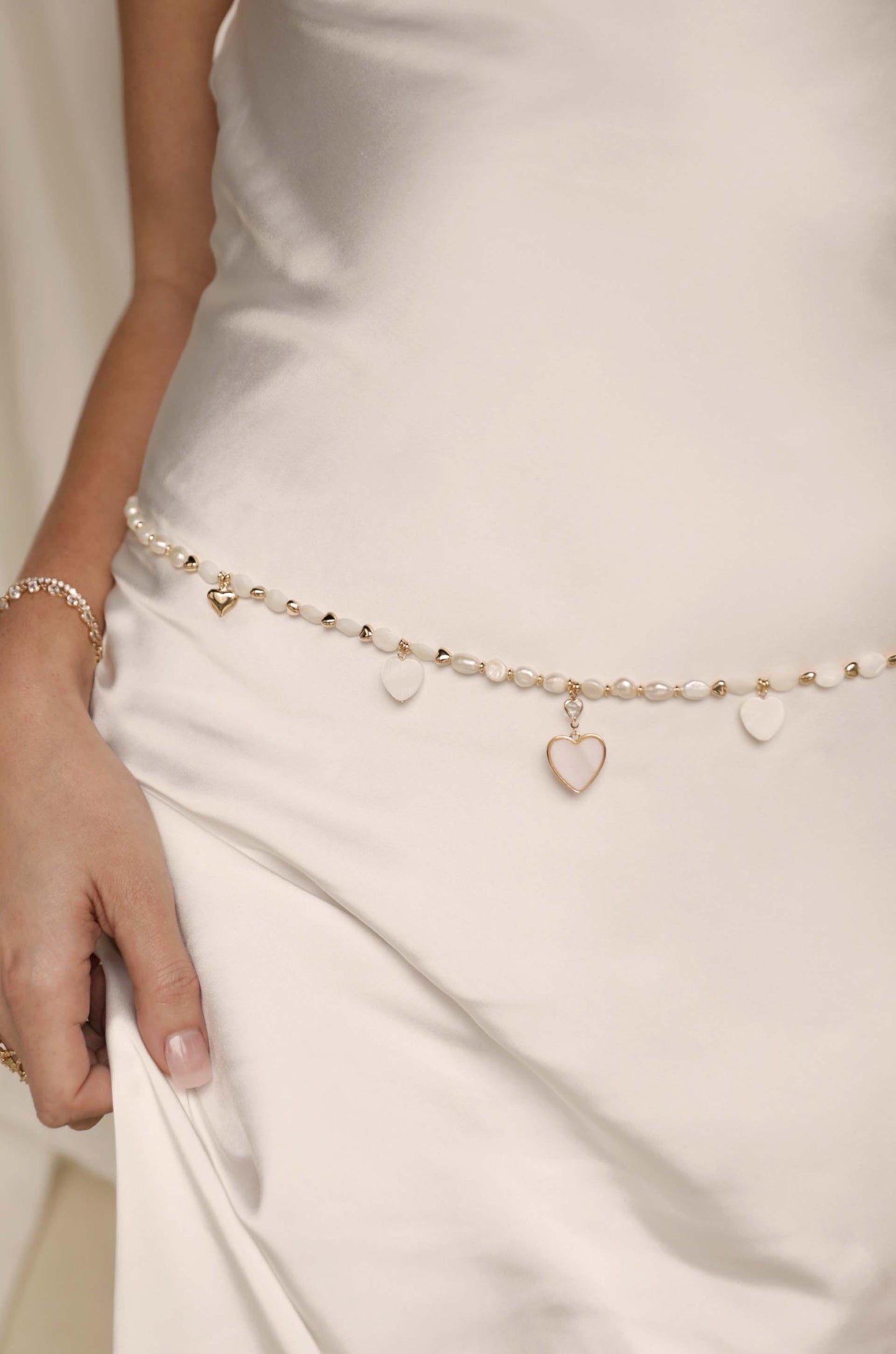 Pearl and Heart Charm Body Chain