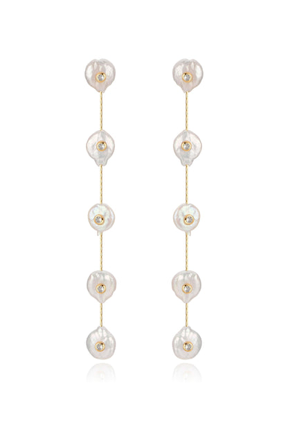 Falling Pearl and Crystal Dotted Drop Earrings