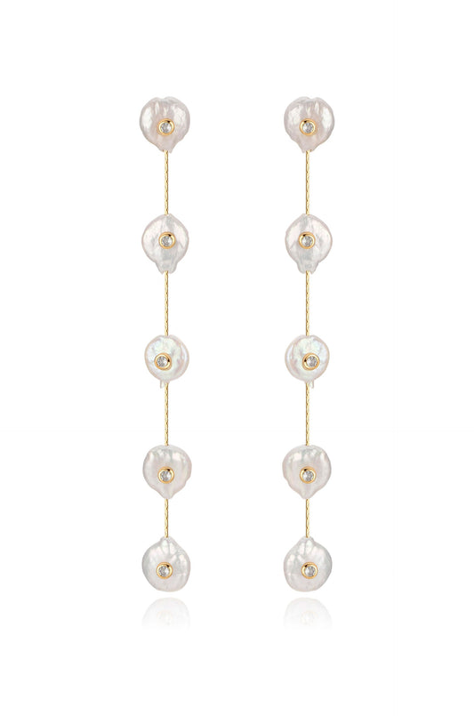 Falling Pearl and Crystal Dotted Drop Earrings