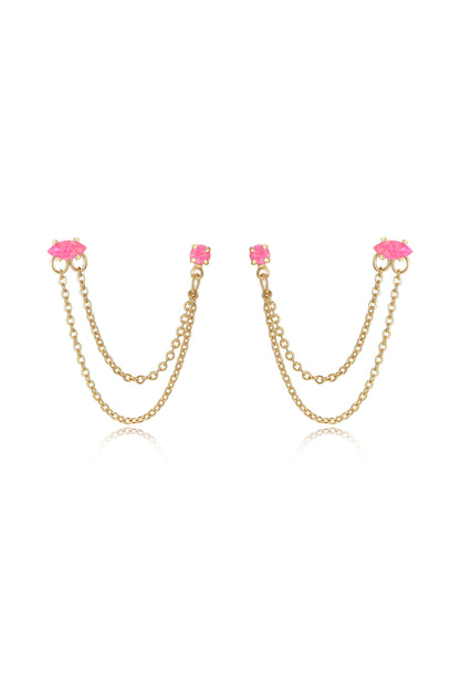Double Piercing Chain Dangle Earrings
