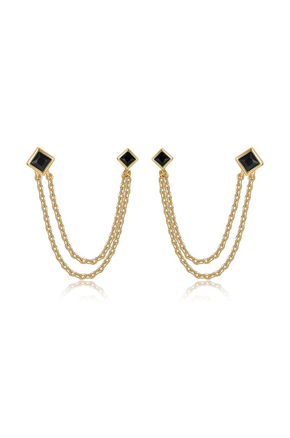 Double Piercing Diamond Shape Earrings