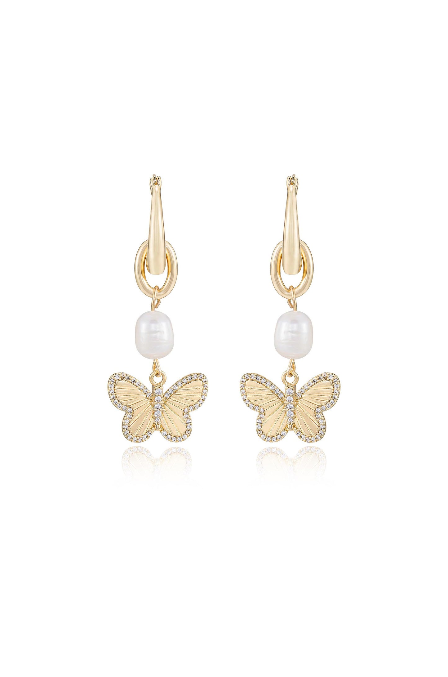 Butterfly High Pearl Drop Earrings