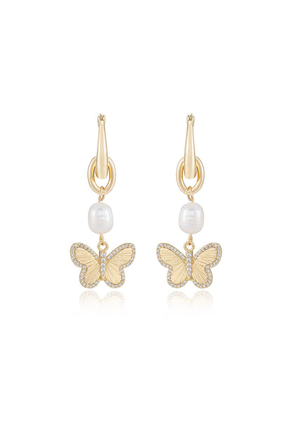 Butterfly High Pearl Drop Earrings