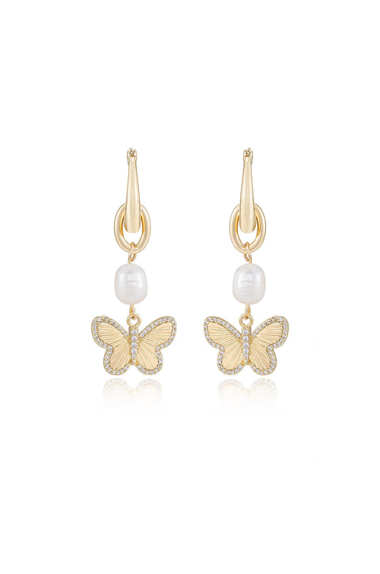 Butterfly High Pearl Drop Earrings